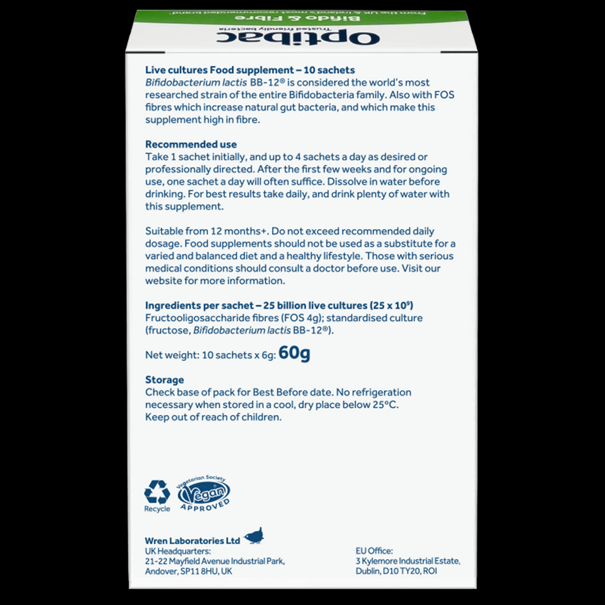 OptiBac Probiotics Bifidobacteria & Fibre 10 - 30 Sachets