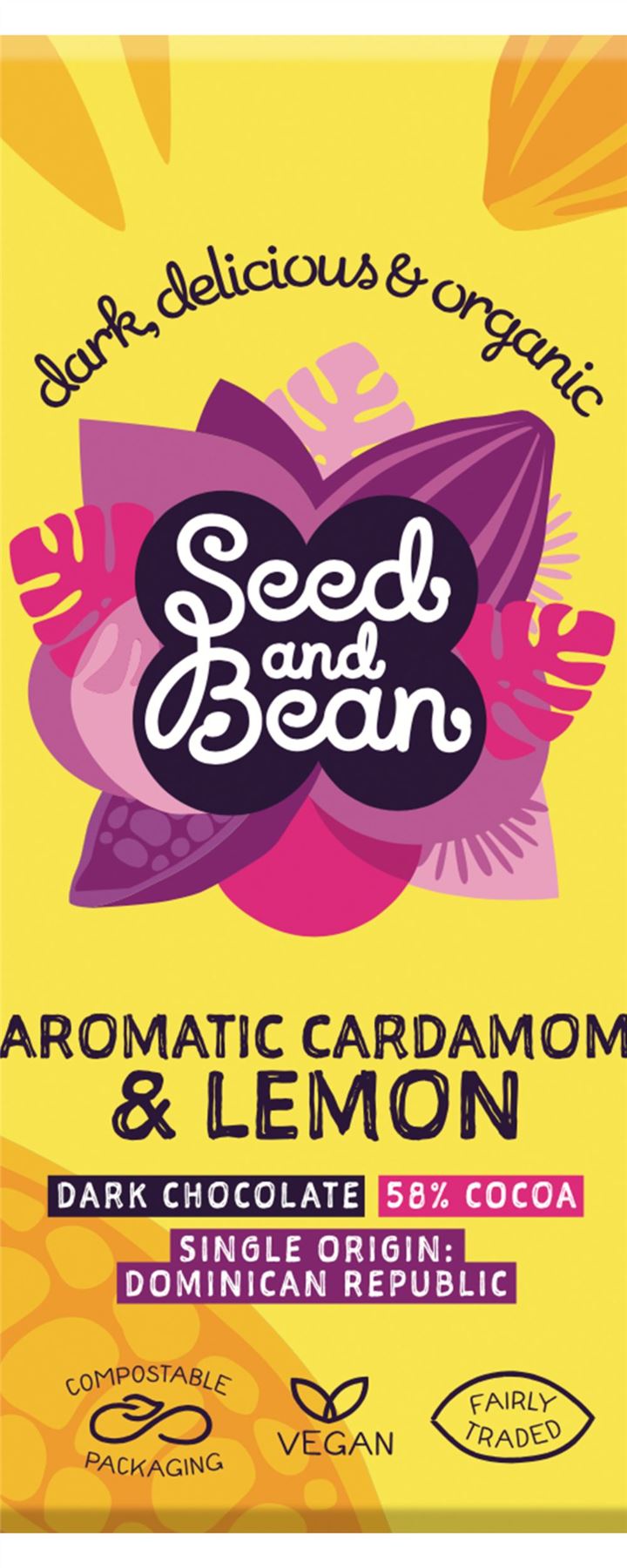 Seed & Bean Dark Choc Aromatic Cardamom and Lemon Bar 75g