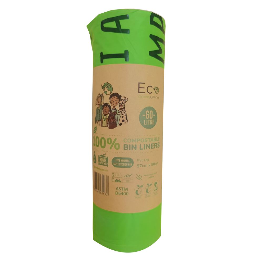Eco Green Living Certified Compostable 60L Large Bin Bags