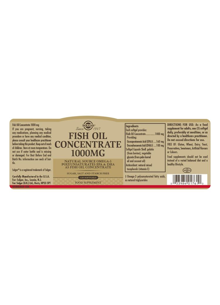 Solgar Fish Oil Concentrate 1000 mg - 120 Softgels
