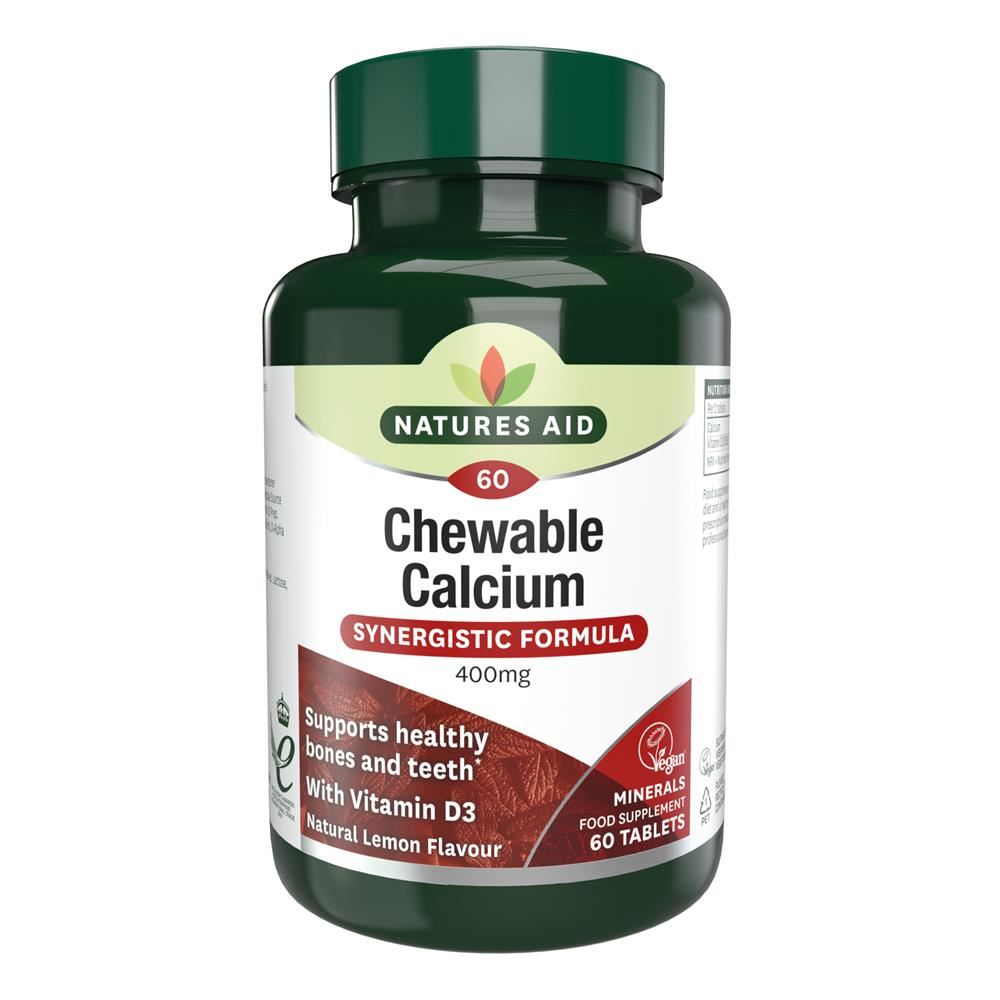 Natures Aid Calcium (Chewable) - 400mg (Natural Lemon Flavour) 60 Tablets