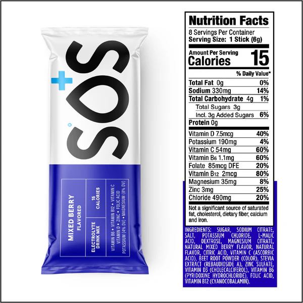 SOS Daily Hydration Electrolyte Drink 8 Sticks - All Flavour