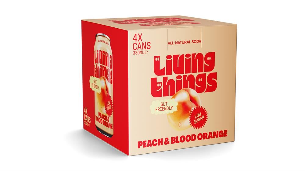 Living Things Peach & Blood Orange Pre + Probiotic Soda 4 x 300ml
