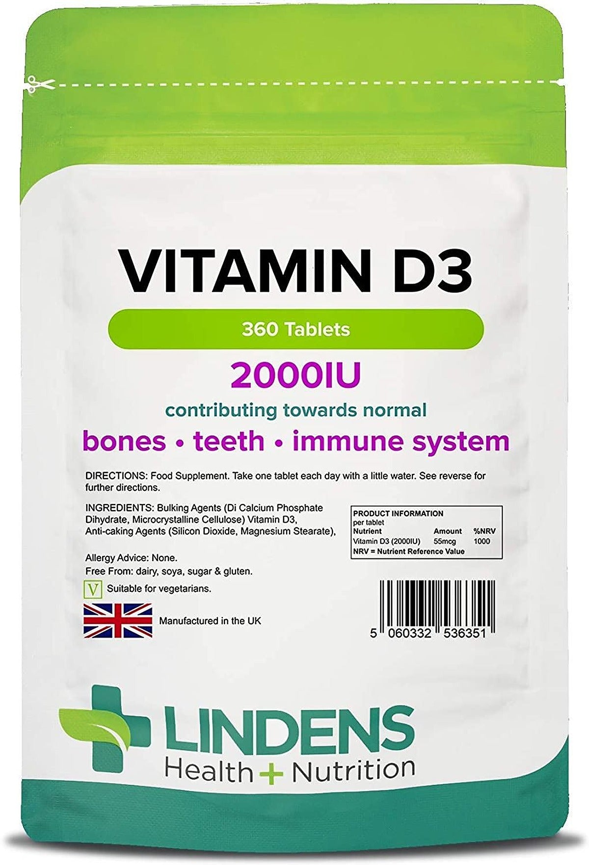 Lindens Vitamin D3 2000 IU - 360 Tablets