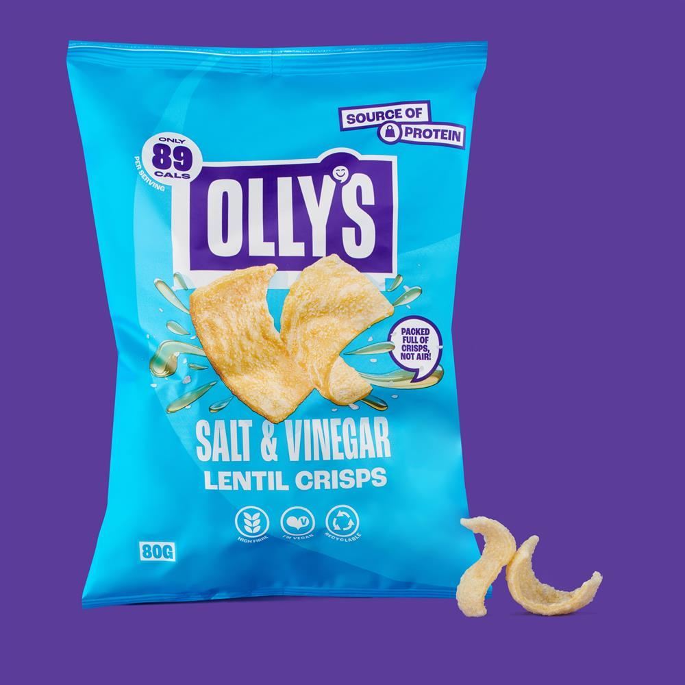 Ollys Salt & Vinegar Lentil Crisps 80g - 16 Pack