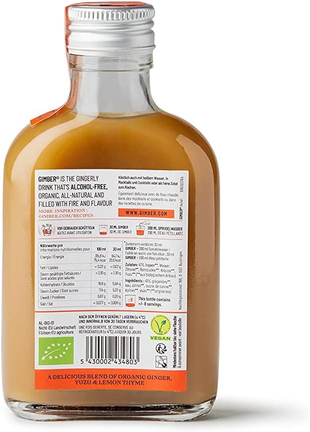 Gimber Organic No2 Brut Ginger Alcohol Free Less Sugar Drink - 200 ml