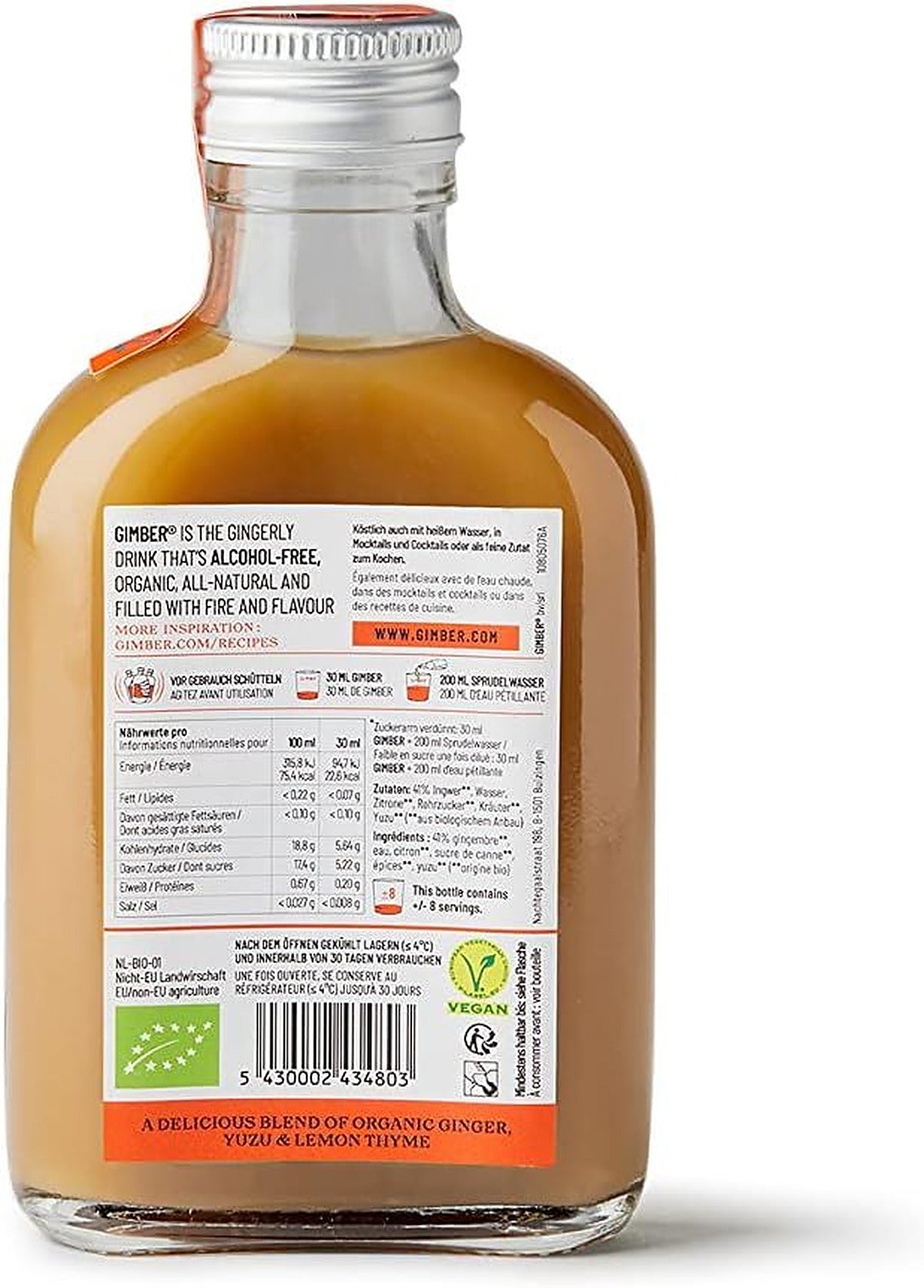 Gimber Organic No2 Brut Ginger Alcohol Free Less Sugar Drink - 200 ml - image 2