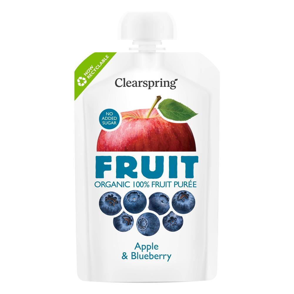 Clearspring Organic FRUIT 100% Fruit Puree - Apple & Blueberry 100g - 6 Pack