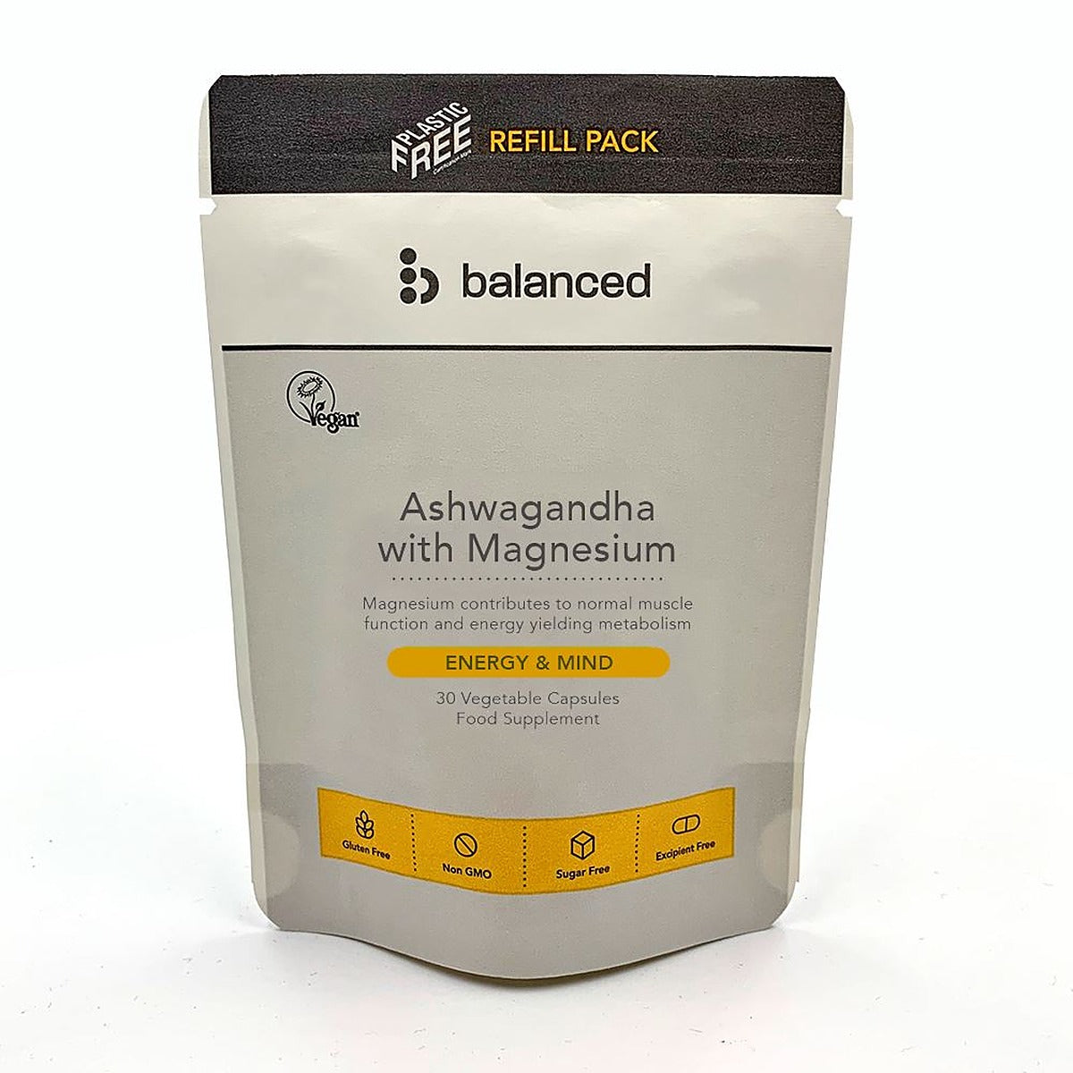 Balanced Ashwagandha With Magnesium 30 Veggie Caps - Refill Pouch