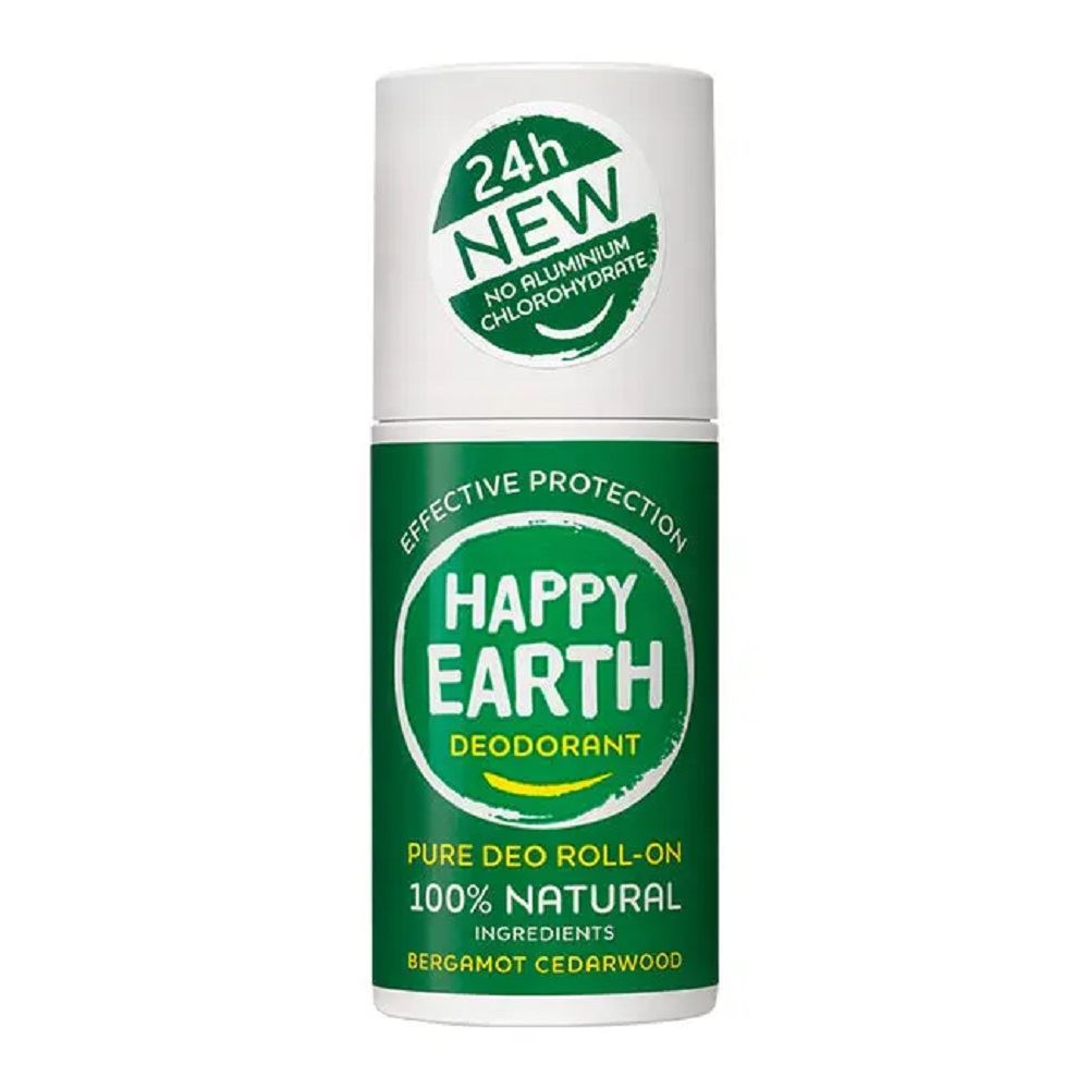 Happy Earth Natural Deodorant Roller Bergamot Cedarwood 75ml - 2 Pack