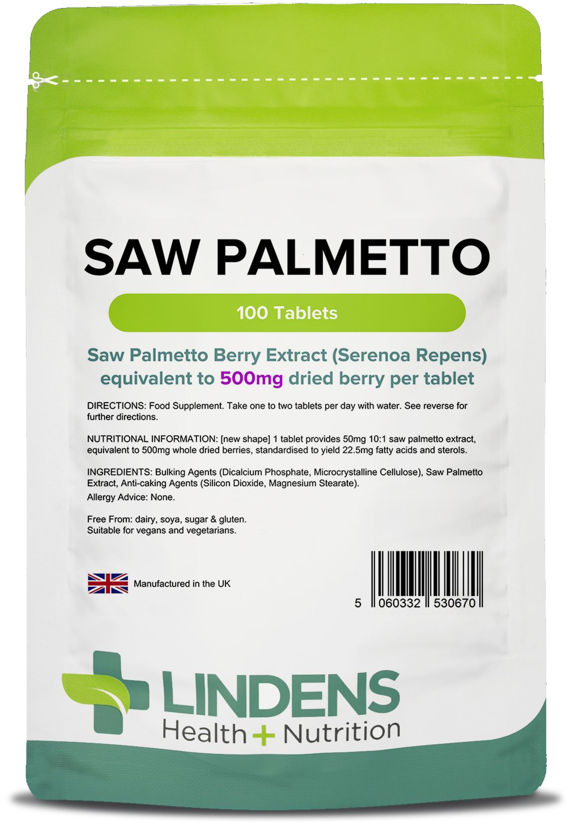 Lindens Saw Palmetto 500mg - 100 Tablets