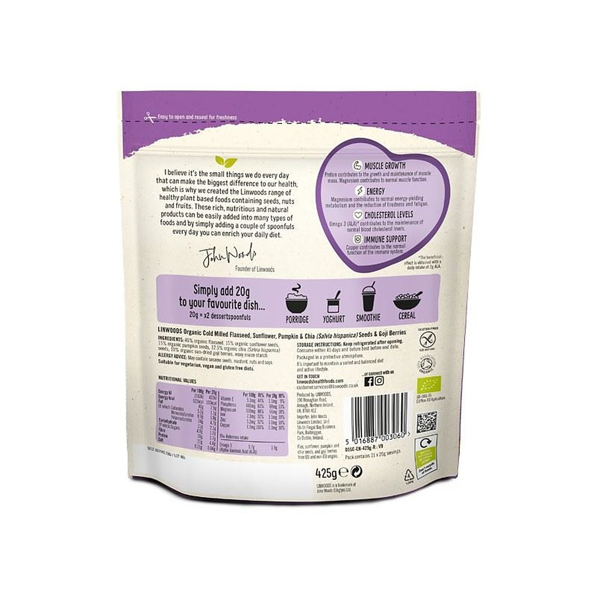 Linwoods Flaxseed, Sunflower, Pumpkin & Chia Seeds & Goji Berries 425g - image 2