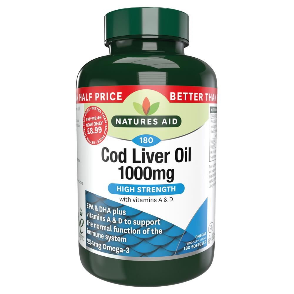 Natures Aid Promo Packs Cod Liver Oil High Strength 1000mg 180 Caps