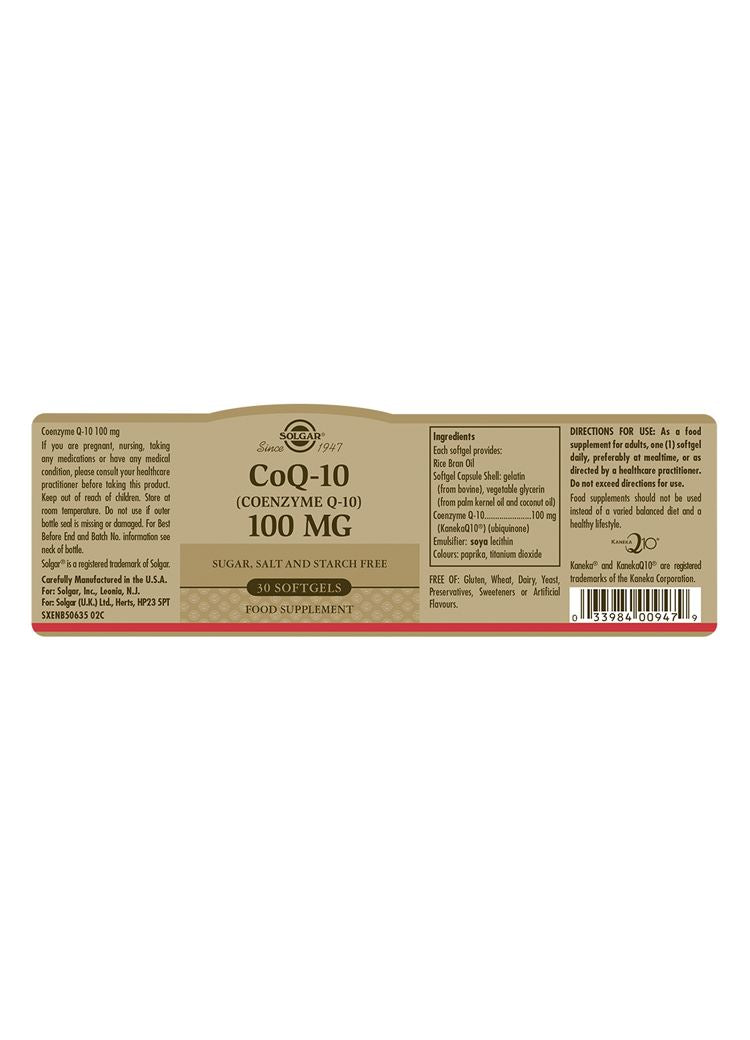 Solgar CoQ-10 (Coenzyme Q-10) 100 mg - 30 Softgels