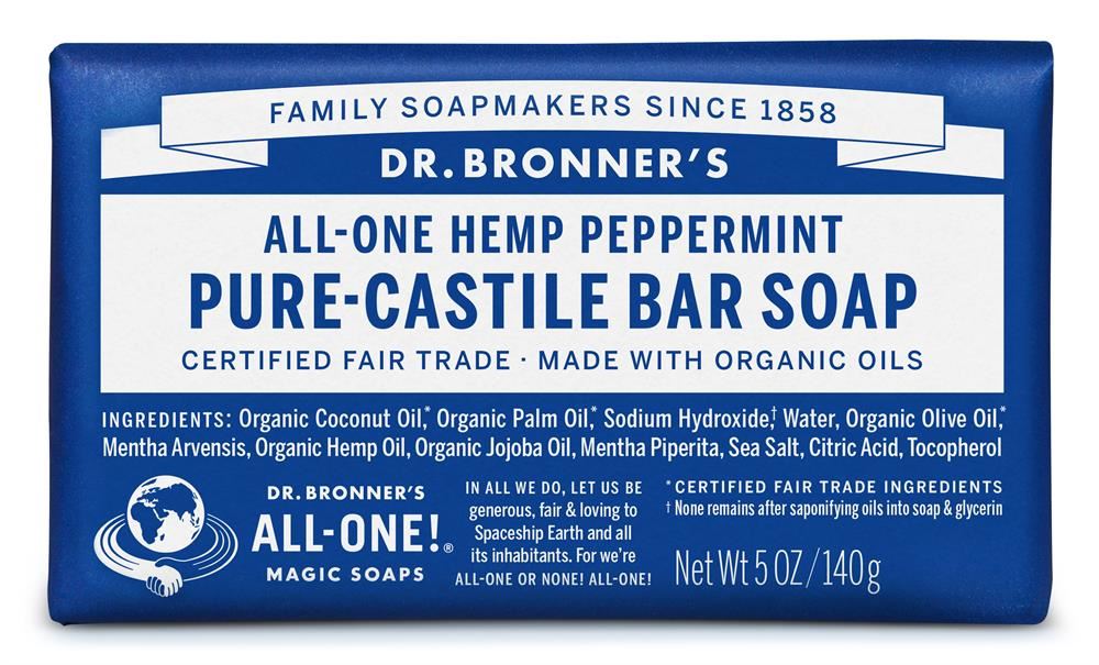 Dr Bronner Org Peppermint Soap Bar 140g