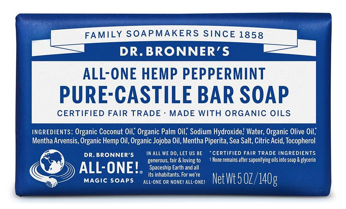 Dr Bronner Org Peppermint Soap Bar 140g
