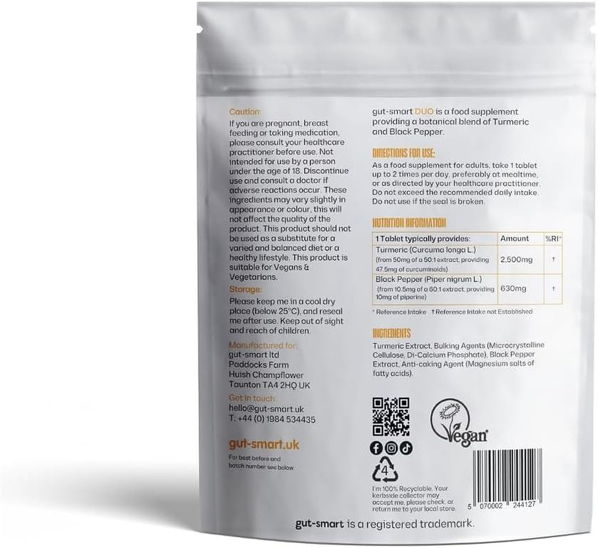 Gut-Smart Duo Turmeric and Black Pepper - 120 Tablets - image 3