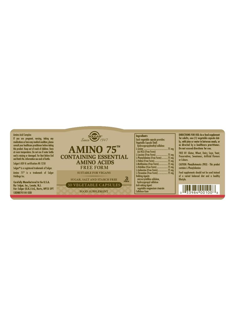 Solgar Amino 75 Essential Amino Acids - 30 Vegicaps