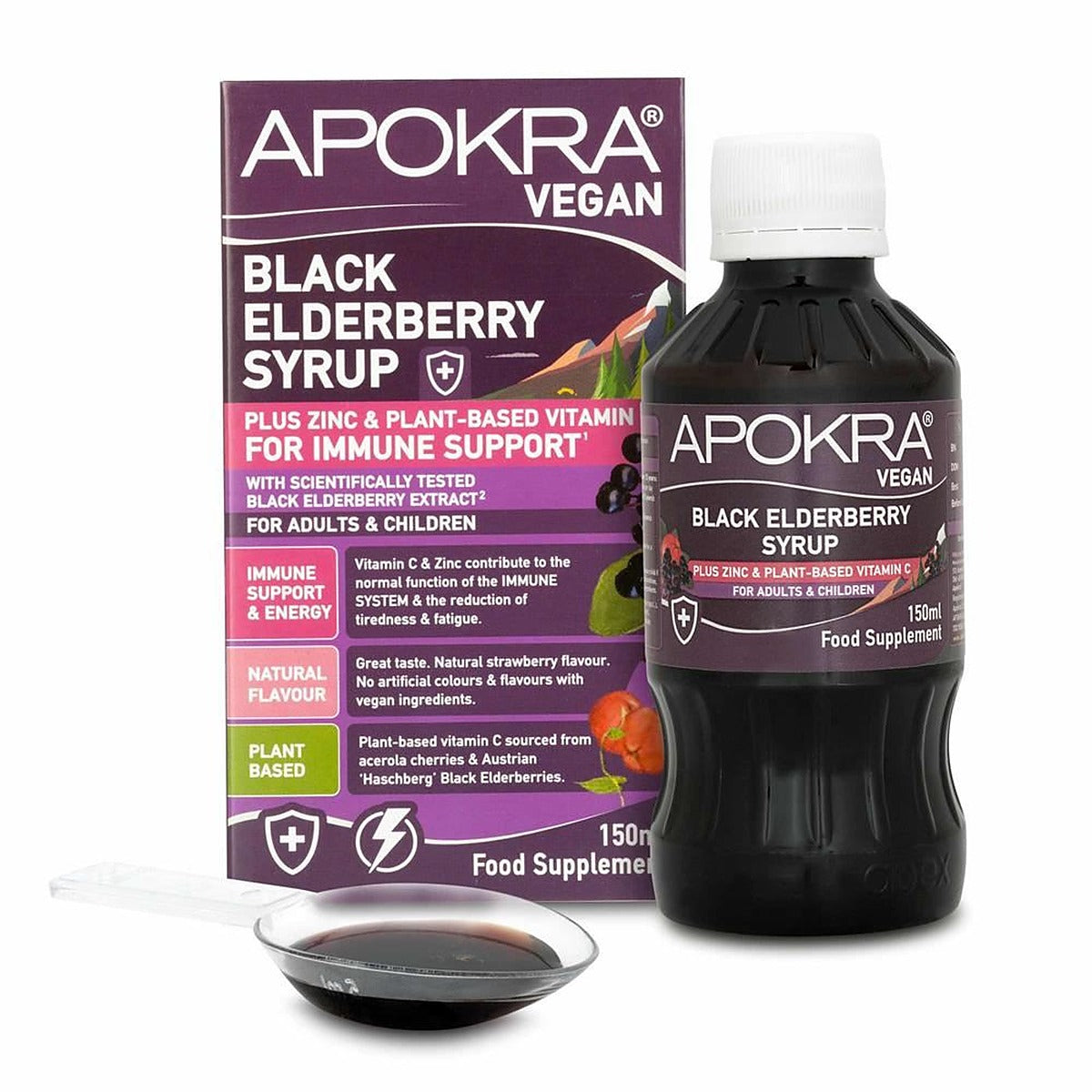 Apokra Elderberry Plant-Based Vitamin C & Zinc Syrup 150ml