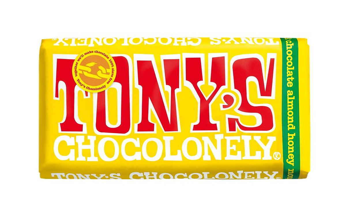 Tonys Chocolonely 32 % Almond Honey Nougat Chocolate Bar 180g