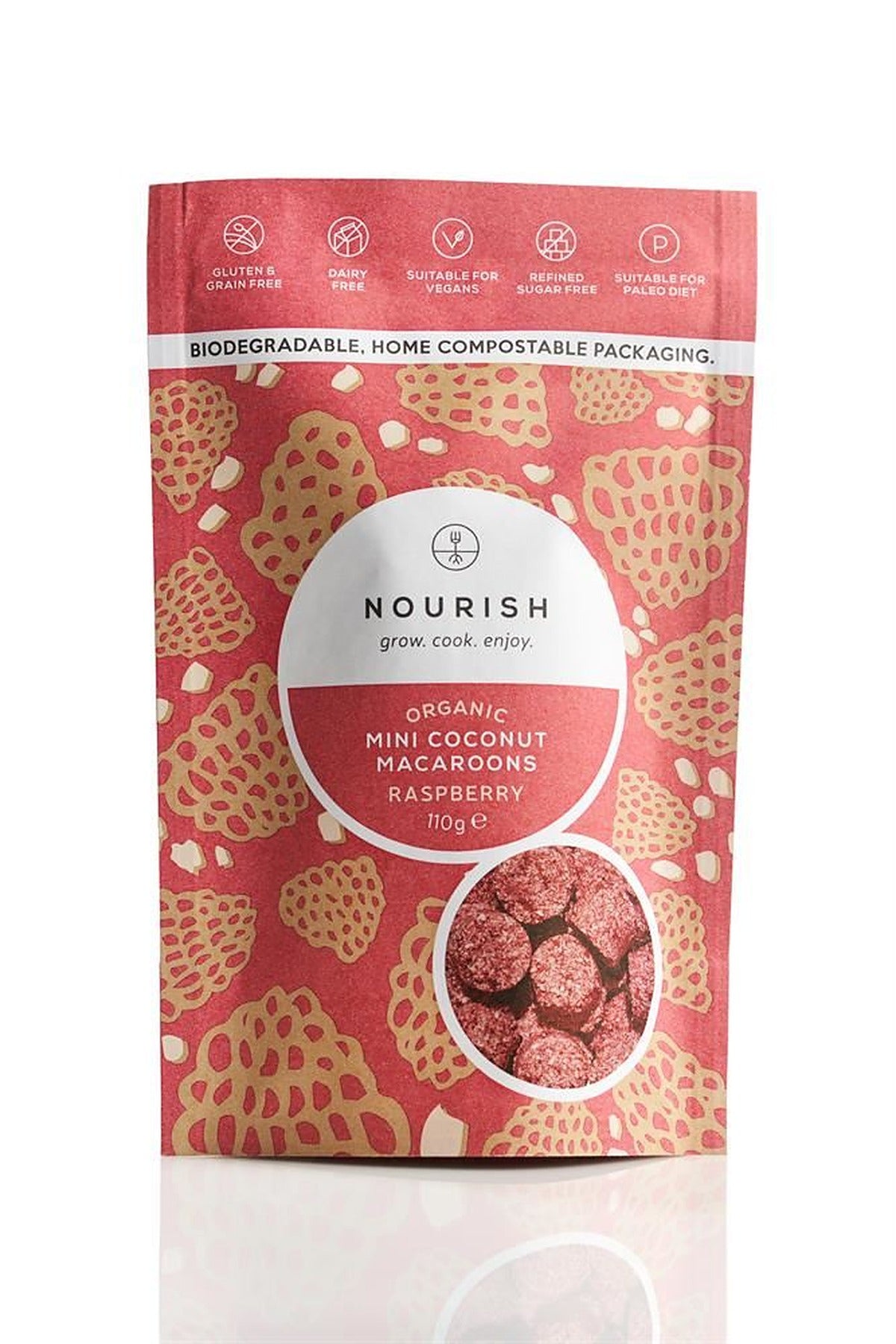 Nourish Grow Cook Enjoy Organic Raspberry Mini Coconut Macaroons 110g