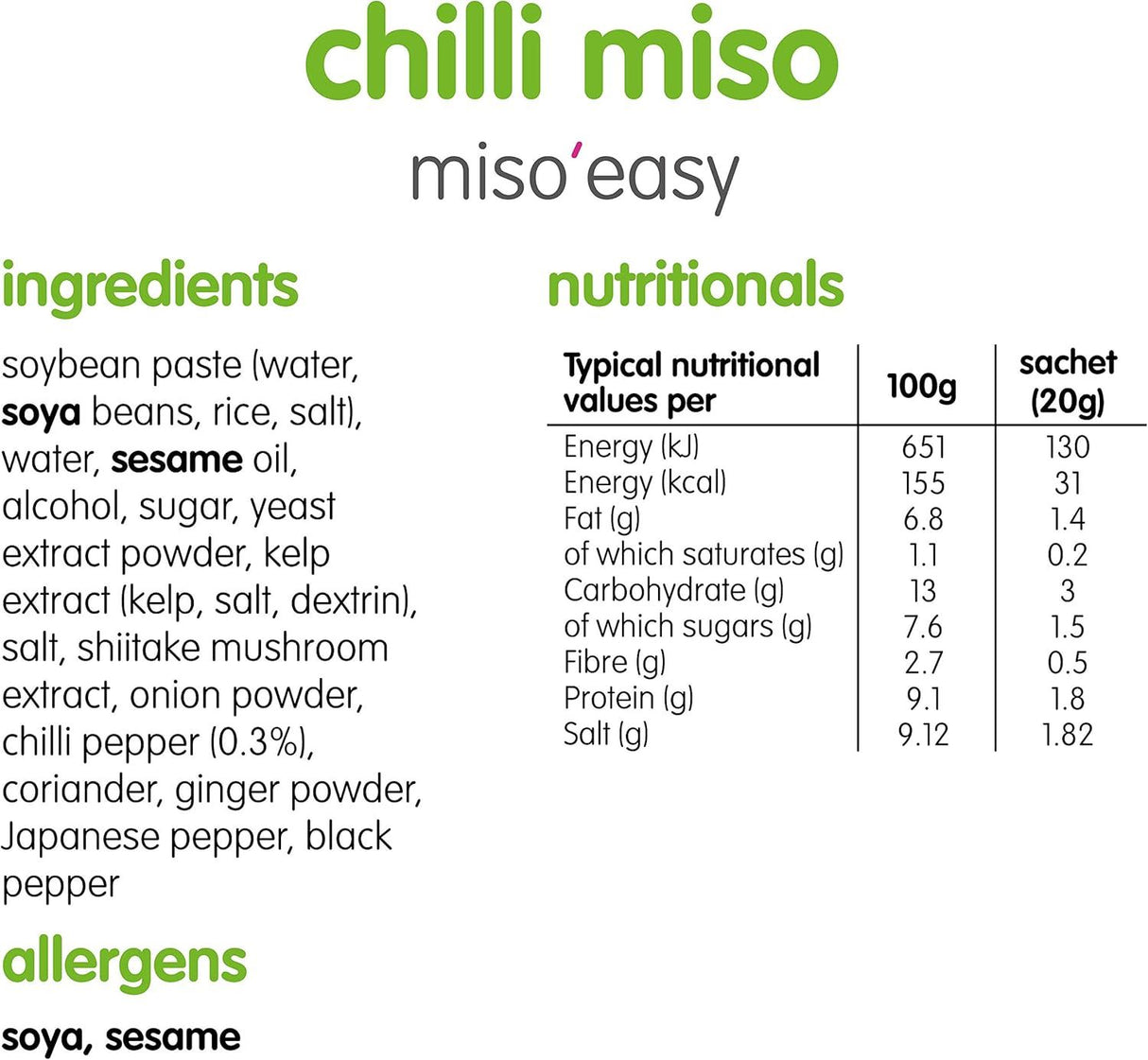 Itsu Chilli Miso'easy Traditional Instant Miso Paste 60g (3x20g Sachets) - Pack of 12 (36 Soups)