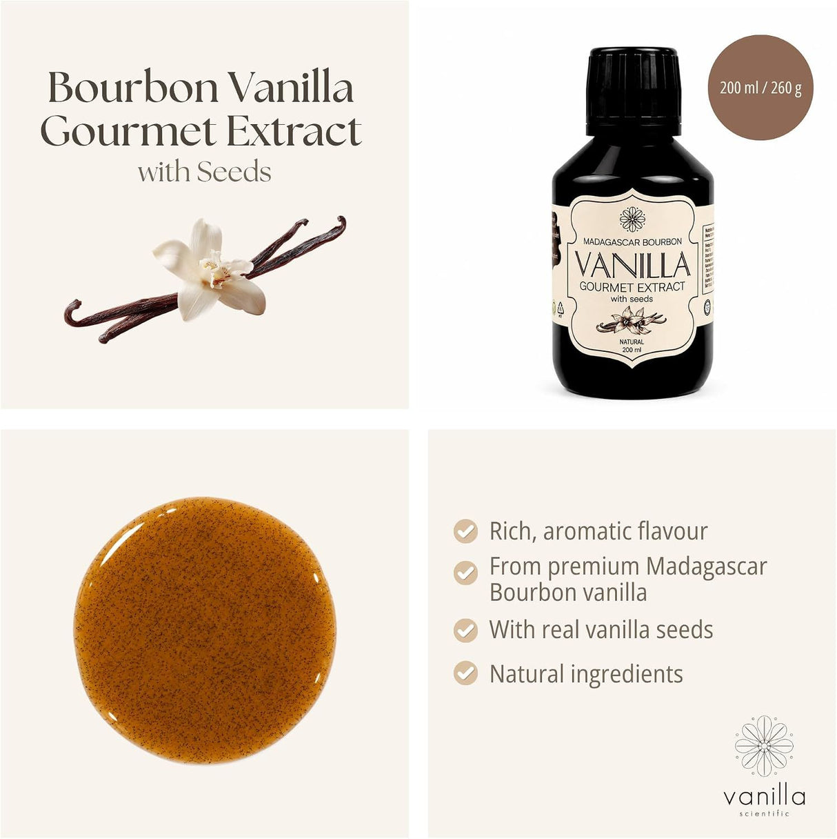 Vanilla Scientific Pure Bourbon Vanilla Extract Madagascar 100% Natural 200ml