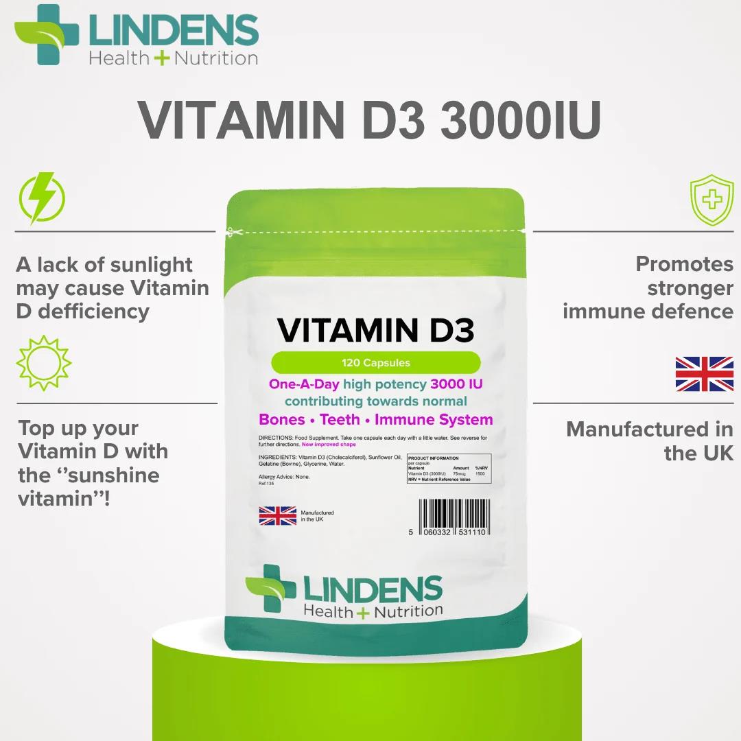 Lindens Vitamin D3 3000 IU - 120 Capsules - image 3