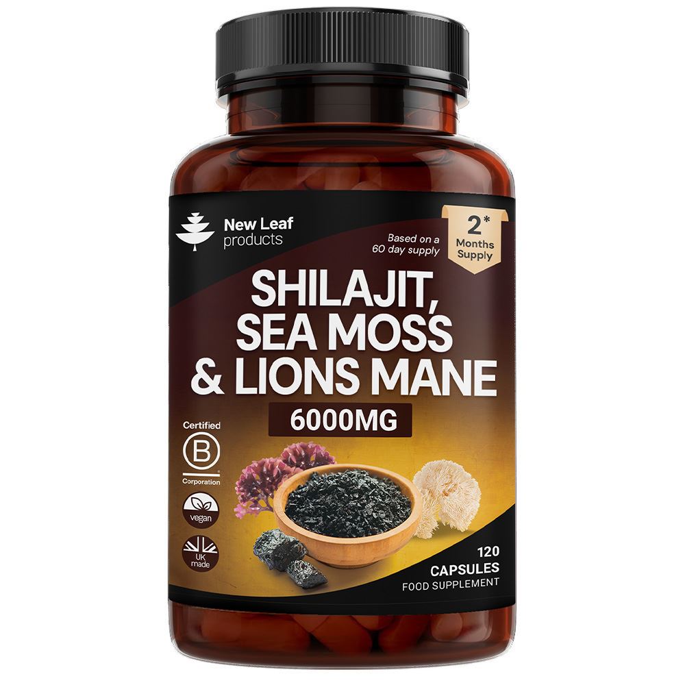 New Leaf Products Shilajit Sea Moss & Lions Mane 6000mg Vegan 120 Capsules