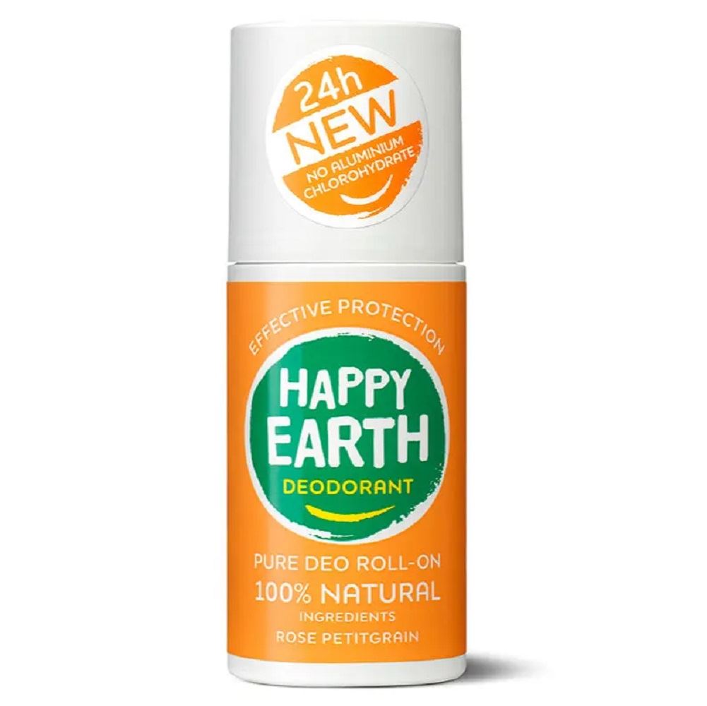 Happy Earth Natural Deodorant Roll-on Rose Petitgrain 75ml - 2 Pack