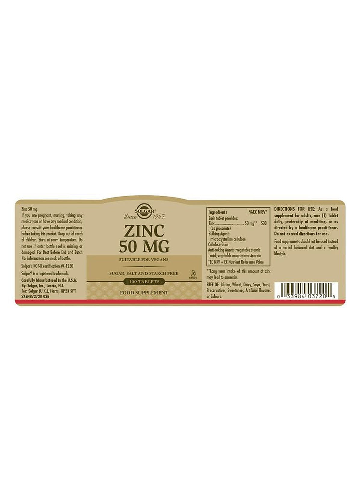 Solgar Zinc 50 mg - 100 Tablets - image 3