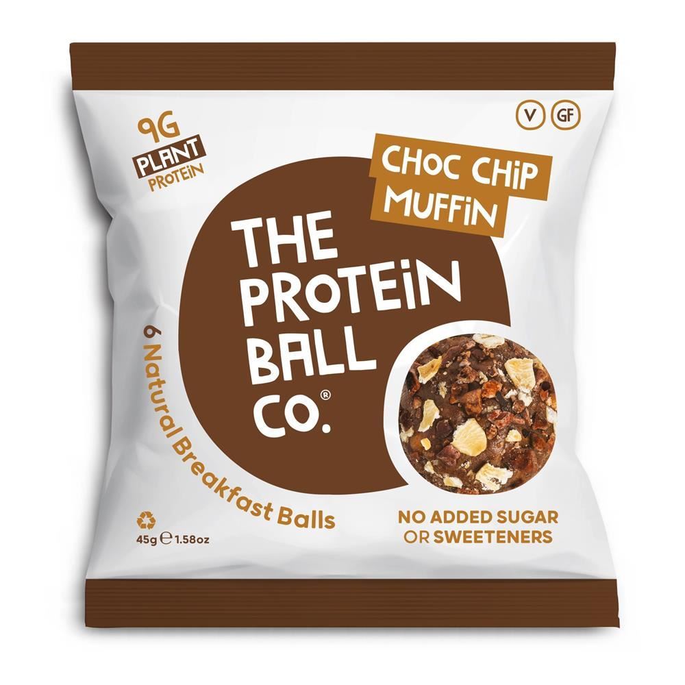 The Protein Ball Co Choc Chip Muffin Protein Breakfast Snack 45g - 10 Pack