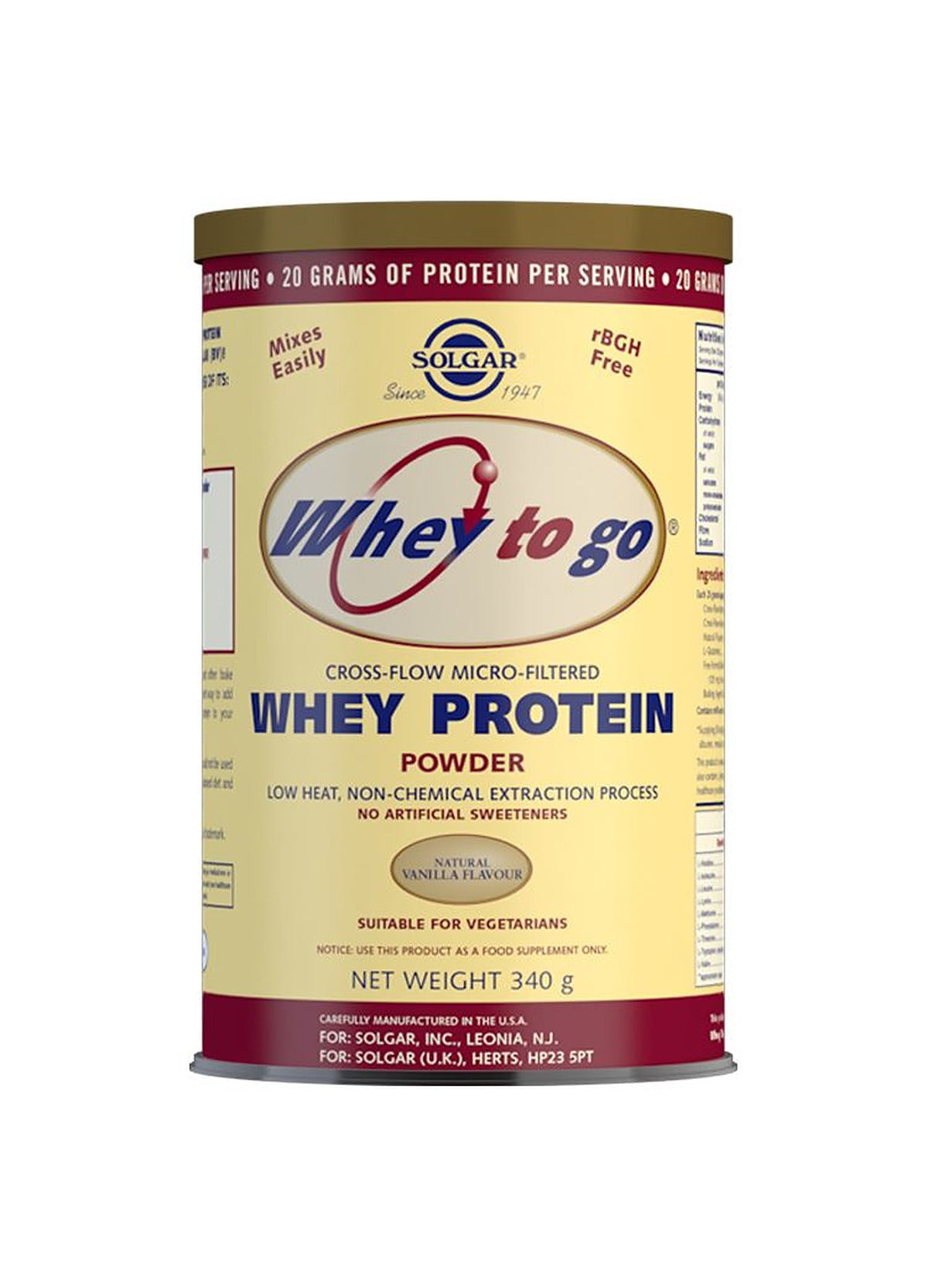 Solgar Whey To Go Natural Vanilla Flavour Protein Powder 340 g