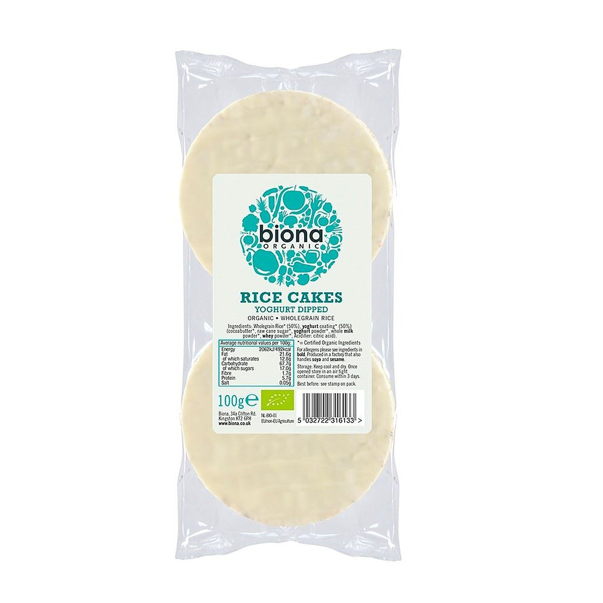 Biona Organic Yoghurt Coated Rice Cakes 100g