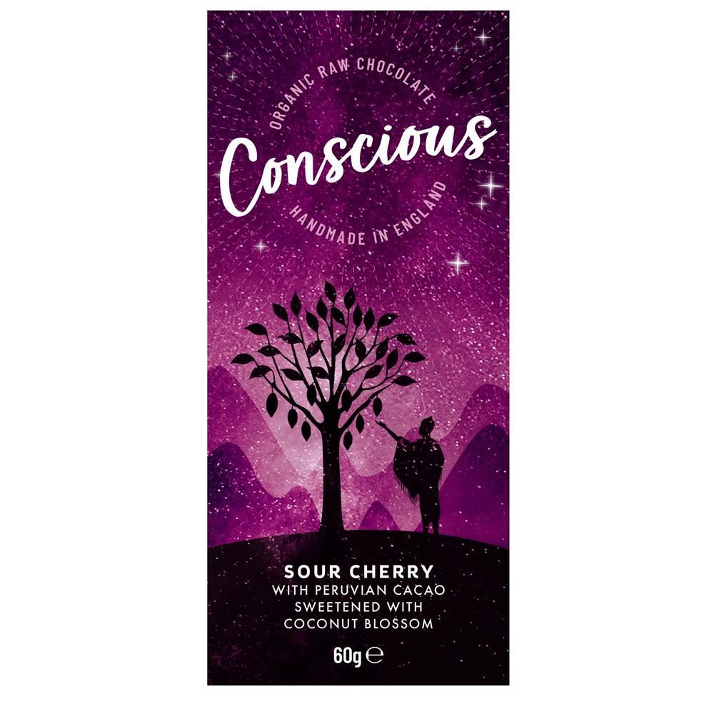 Conscious Chocolate Sour Cherry Raw Vegan Organic Chocolate Bar 60g - 10 Pack
