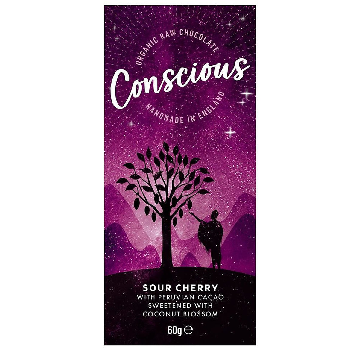 Conscious Chocolate Sour Cherry Raw Vegan Organic Chocolate Bar 60g - 10 Pack
