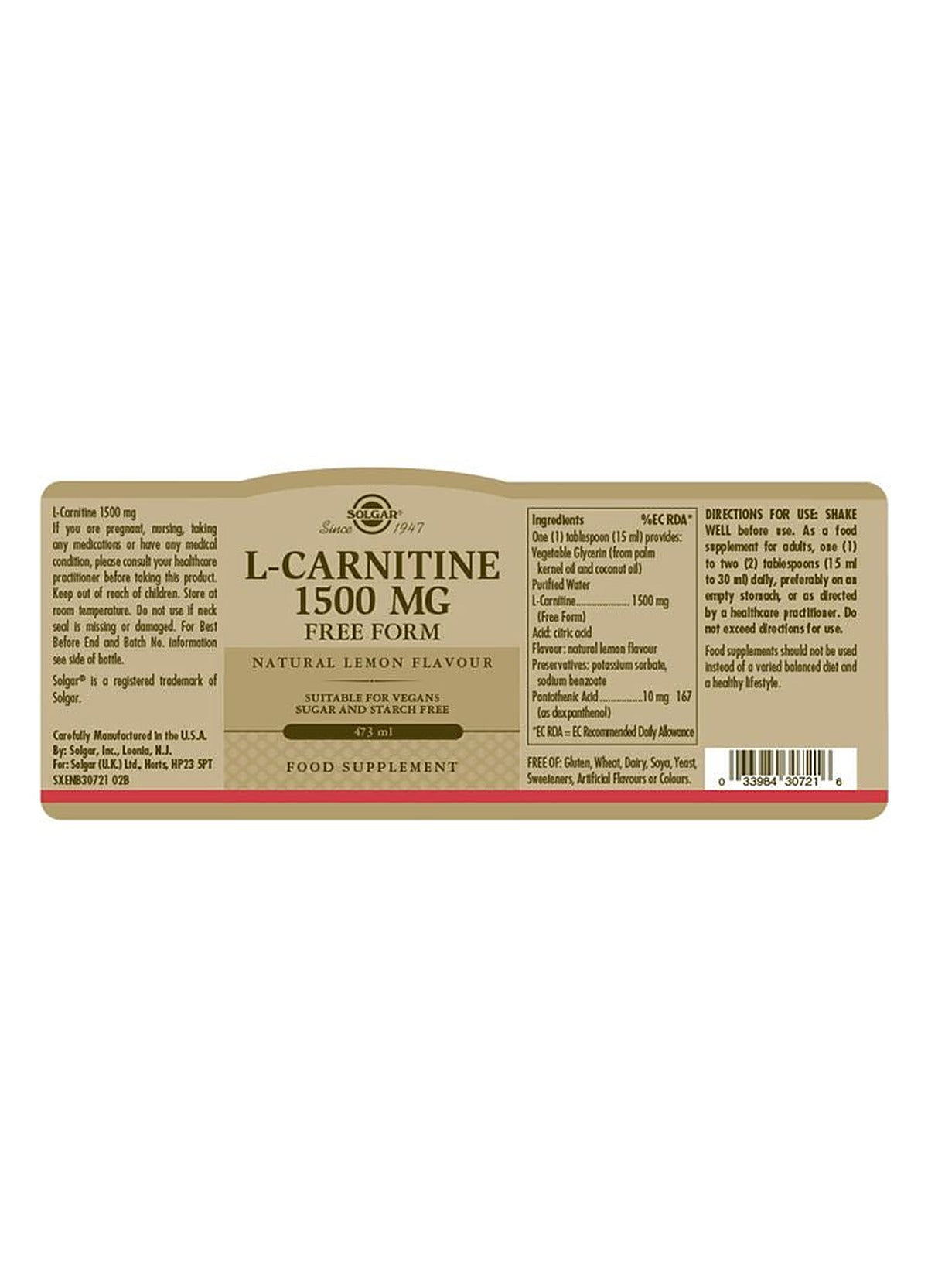 Solgar L-Carnitine 1500 mg Liquid - 473 ml - image 3