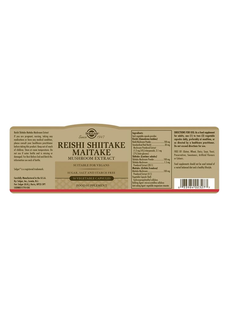 Solgar Reishi Shiitake Maitake Mushroom Extract - 50 Vegicaps