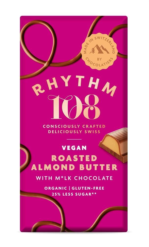 Rhythm 108 Choc Tablet - Roasted Almond Butter 100g - 9 Pack
