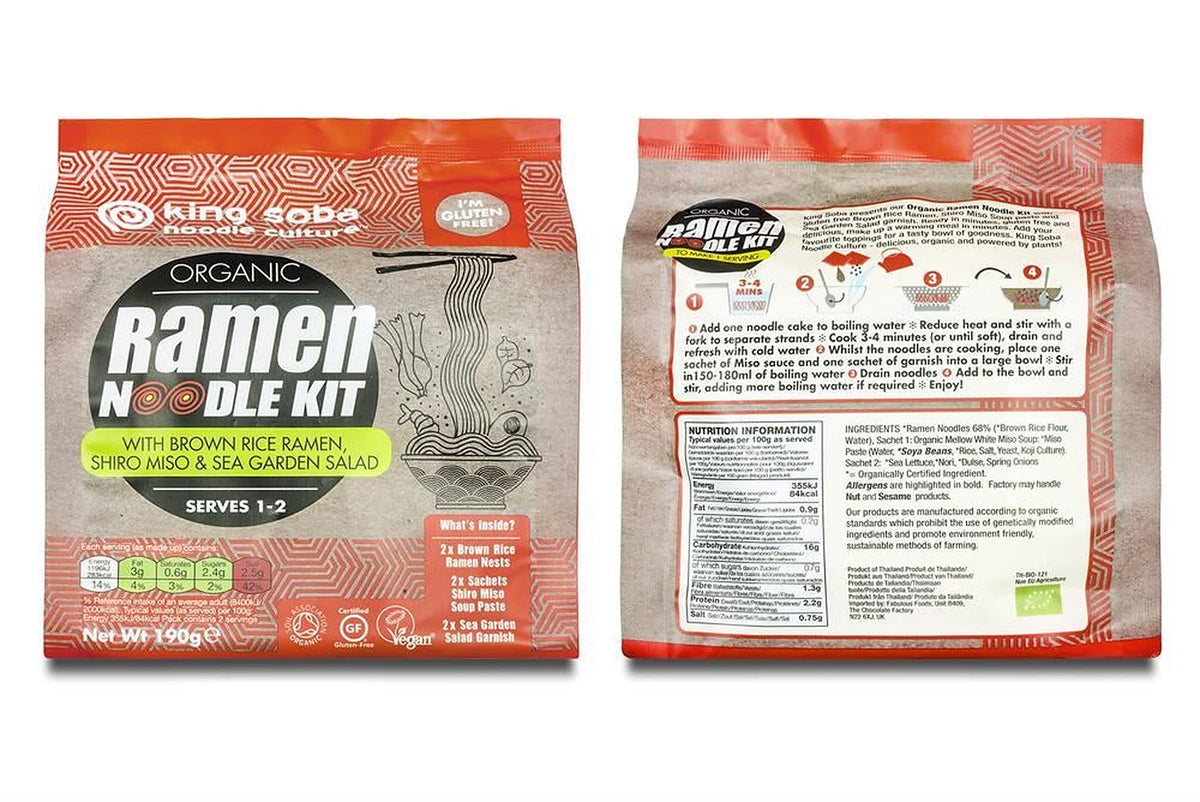 King Soba Organic Brown Rice Ramen Kit Shiro Miso & Sea Garden Salad 190g