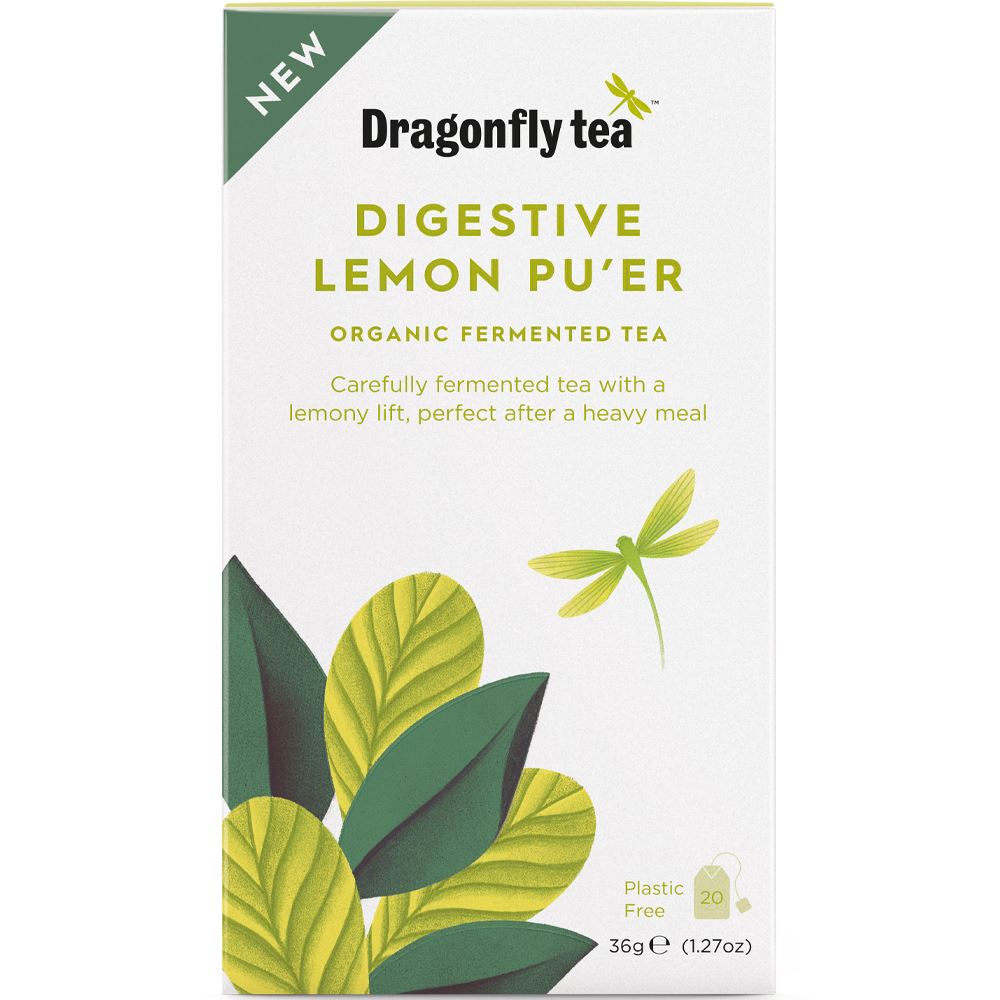 Dragonfly Tea Digestive Lemon Pu'er Organic Fermented Tea 20 Tea bags