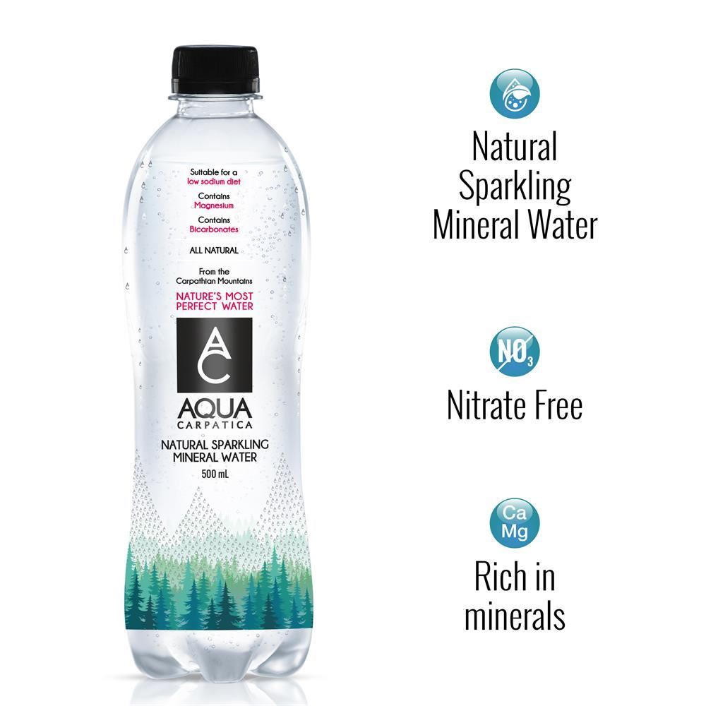 AQUA Carpatica Sparkling Mineral Water 500ml PET Nitrate Free - 12 Pack