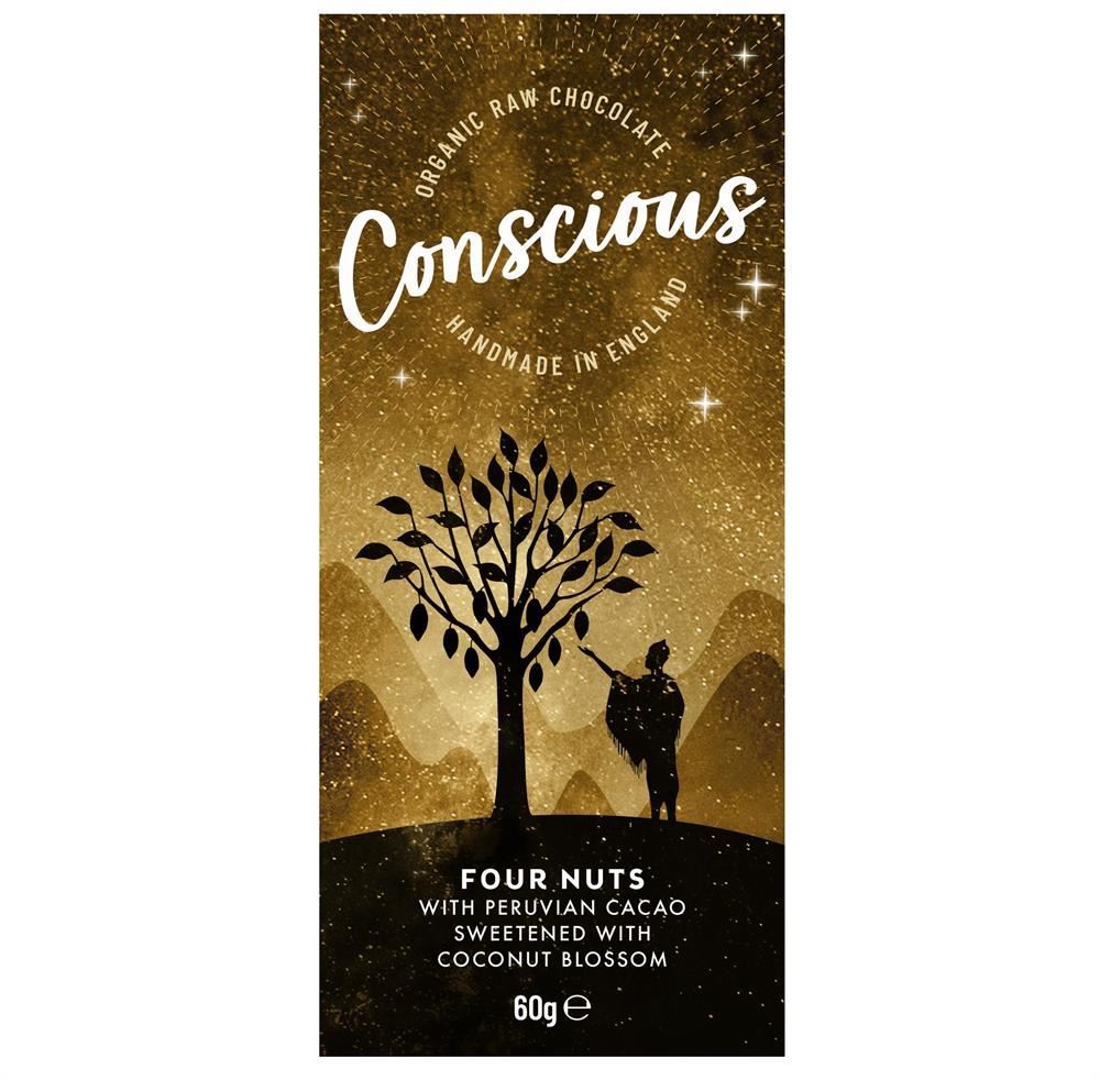 Conscious Chocolate Four Nuts Raw Vegan Organic Chocolate Bar 60g - 10 Pack