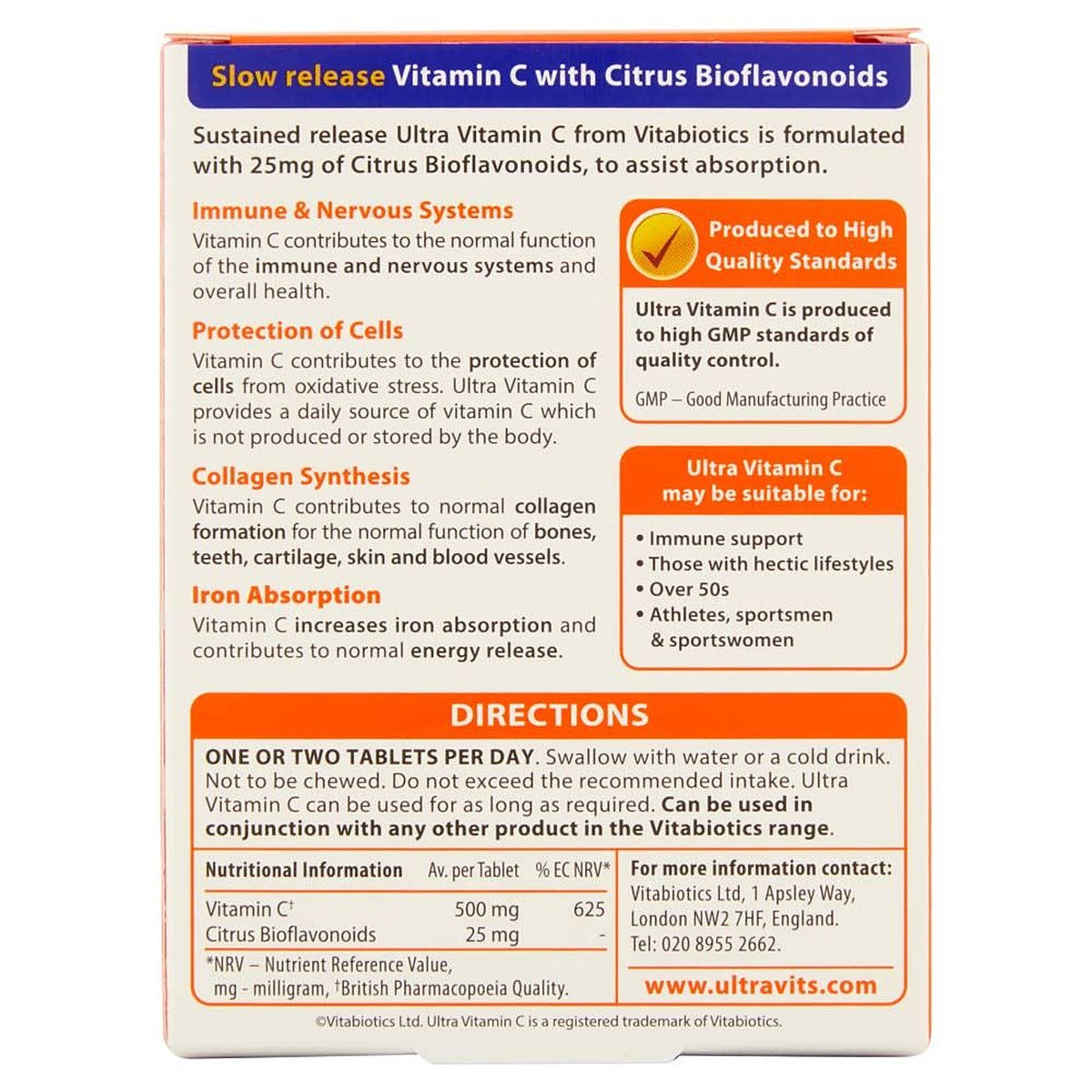 Vitabiotics Ultra Vitamin C 500mg Sustained Release - 60 Tablets - image 2