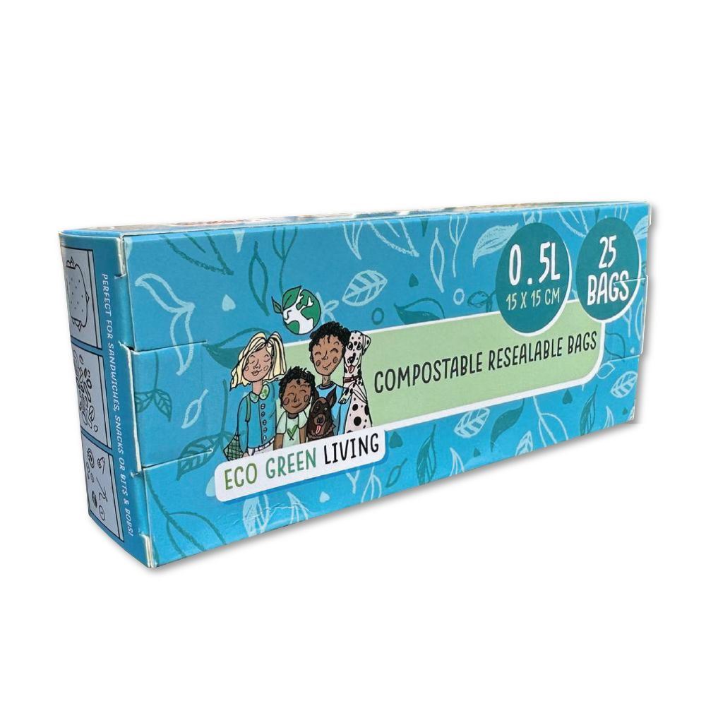 Eco Green Living Compostable Resealable Bags Small 0.5 Litre - 25 bags