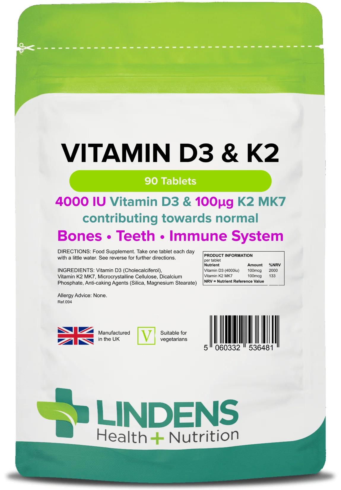 Lindens Vitamin D3 4000IU & K2 - 90 Tablets