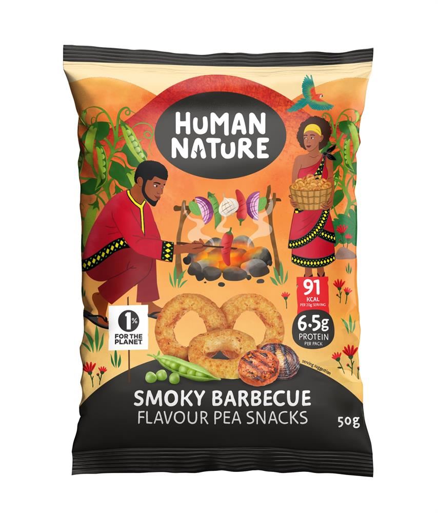 Human Nature Smoky BBQ Pea Rings 50g - 10 Pack