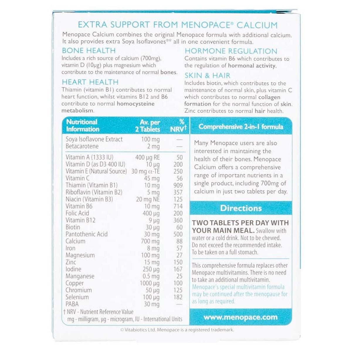 Vitabiotics Menopace Calcium - 60 Tablets - image 4