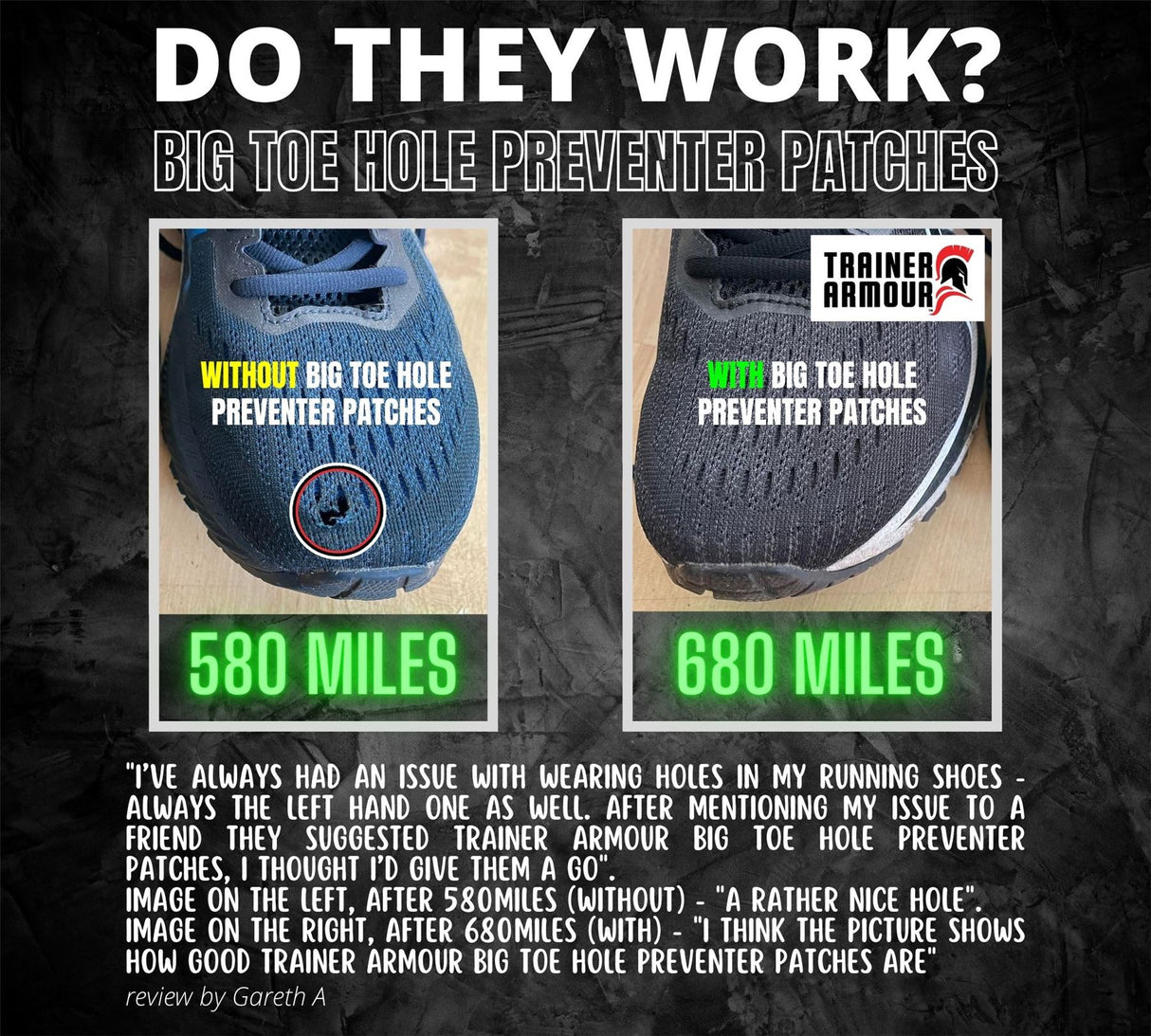 Trainer Armour Big Toe Hole & Heel Hole Preventer Patches - Black or White