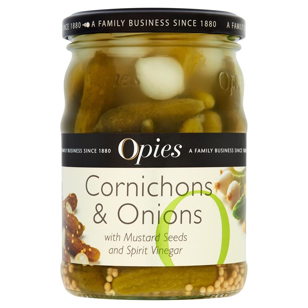 Opies Cornichons & Onions with Mustard Seeds 350g - 6 Pack